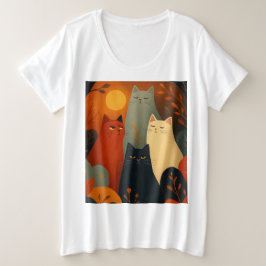 Whimsical Autumn Cats Mid Century Art T Shirt