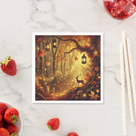 Whimsical Autumn Enchanted Golden Forest Decoupage Pappersservett