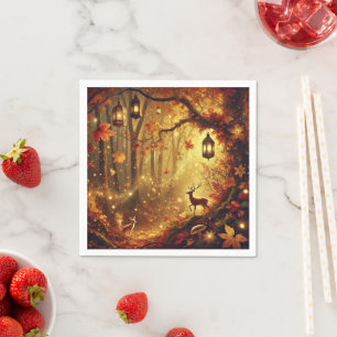 Whimsical Autumn Enchanted Golden Forest Decoupage Pappersservett