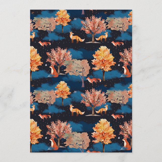 Whimsical Autumn Fox Night Forest Seamless Pattern Inbjudningar (Framsida)