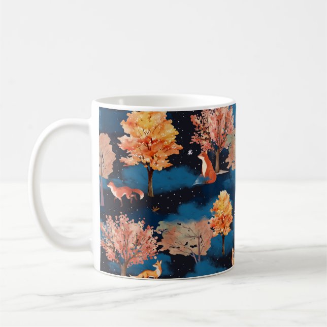 Whimsical Autumn Fox Night Forest Seamless Pattern Kaffemugg (Vänster)