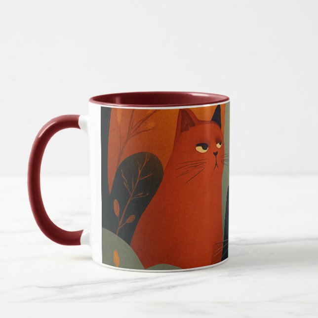 Whimsical Autumn Katter Mid Century Konst Mugg (Vänster)