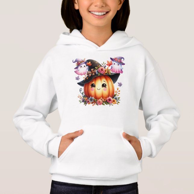 Whimsical Autumn Pumpkin Witch Design T Shirt (Framsida)