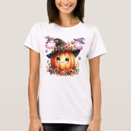 Whimsical Autumn Pumpkin Witch Design T Shirt