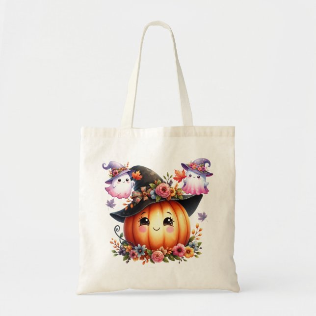 Whimsical Autumn Pumpkin Witch Design Tygkasse (Framsidan)