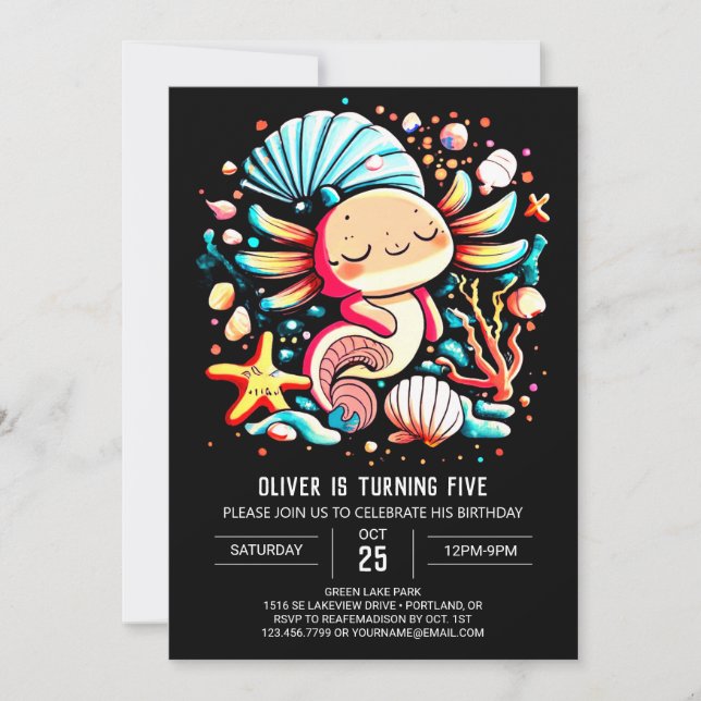 Whimsical Axolotl Watercolor Birthday Celebration Inbjudningar (Framsida)