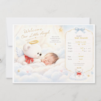 Whimsical Baby Angel Bear Birth Announcement Meddelande