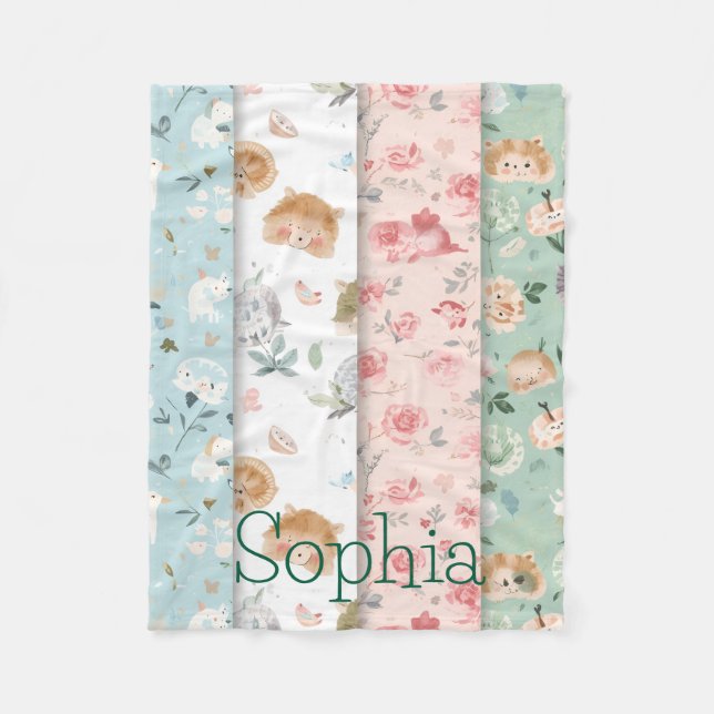 Whimsical baby blanket forest animals patterns fleecefilt (Framsidan)