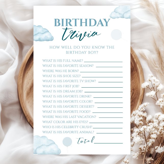 Whimsical Baby Blue Watercolor Birthday Trivia (Skapare uppladdad)