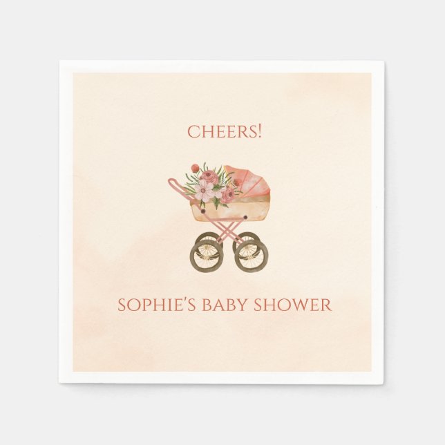 Whimsical Baby Carriage Floral Baby Shower Pappersservett (Framsidan)
