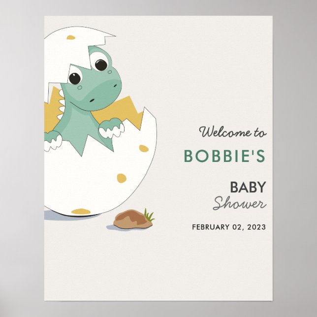 Whimsical Baby Dino Welcome Baby Shower Poster (Framsidan)