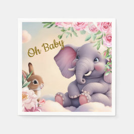 Whimsical Baby Elephant and Bunny Nursery Print Pappersservett