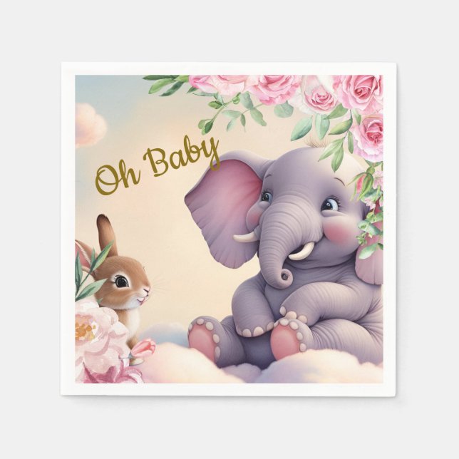Whimsical Baby Elephant and Bunny Nursery Print Pappersservett (Framsidan)