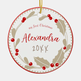 Whimsical Baby första julfoto | Red Beige Julgransprydnad Keramik