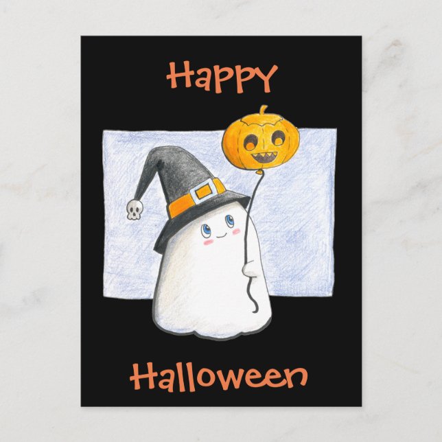 Whimsical Baby Ghost / Happy halloween Vykort (Framsida)