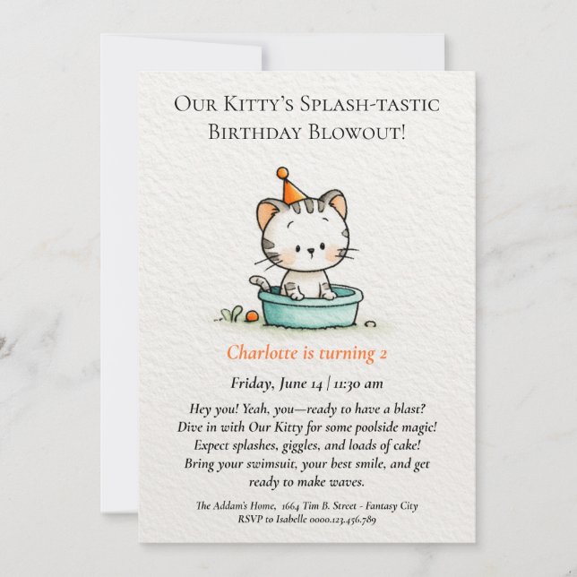 Whimsical Baby Kitty Födelsedagsinbjudan Inbjudningar (Framsida)