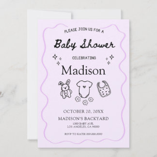 Whimsical Baby Shower-inbjudan - handritad ikon Inbjudningar