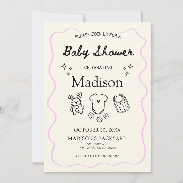 Whimsical Baby Shower-inbjudan - handritad ikon Inbjudningar (Framsida)