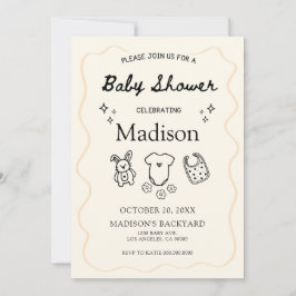 Whimsical Baby Shower-inbjudan - handritad ikon Inbjudningar