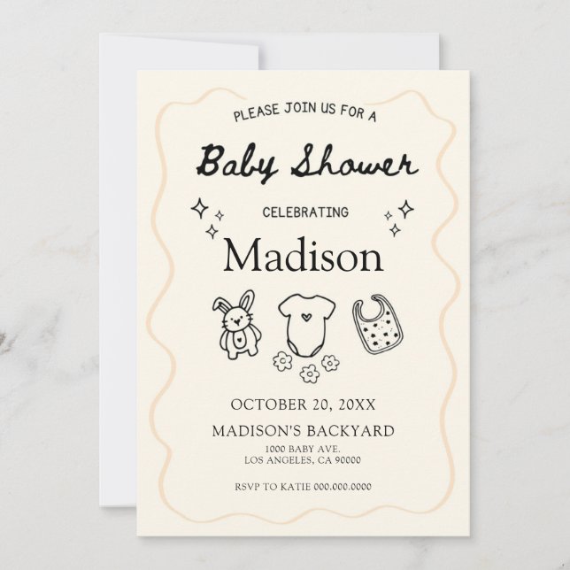 Whimsical Baby Shower-inbjudan - handritad ikon Inbjudningar (Framsida)