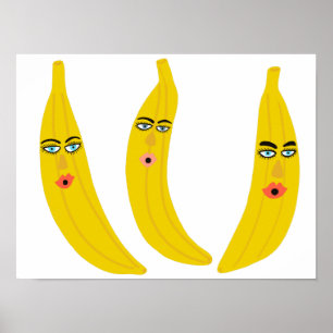 Whimsical Banana Trio Art Poster