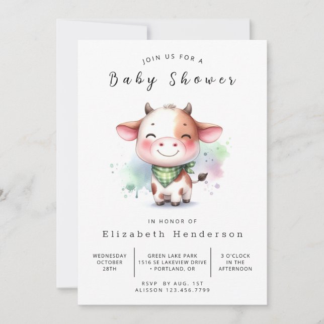 Whimsical Barn Cow Baby Shower Inbjudningar (Framsida)