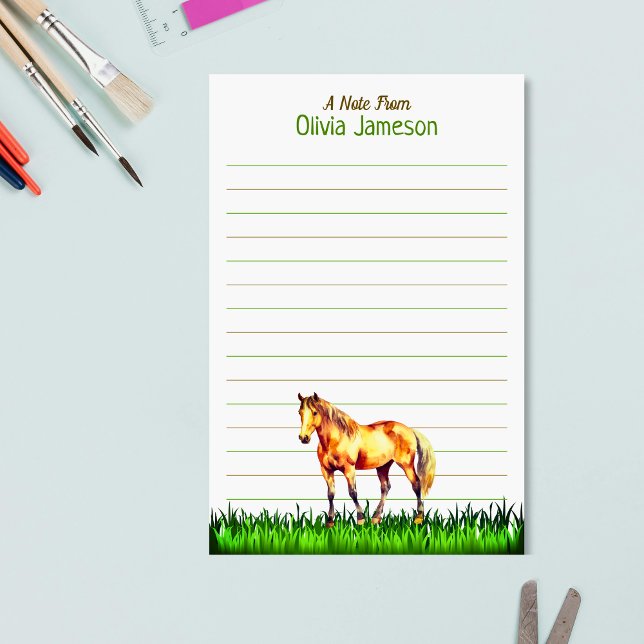 Whimsical Barnamns Namn HÄST Linjerat skrivpapper Brevpapper (Whimsical Kid's Name HORSE Lined Stationery)