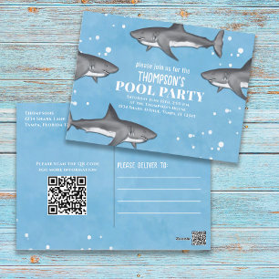 Whimsical Bassäng Party Sharks QR-kodwebbplats Vykort
