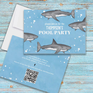 Whimsical Bassäng Sharks QR Code Social Media Inbjudningar
