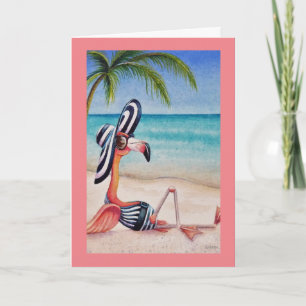 Whimsical Beach Babe Rosa Flamingo No. 1 Art. Kort