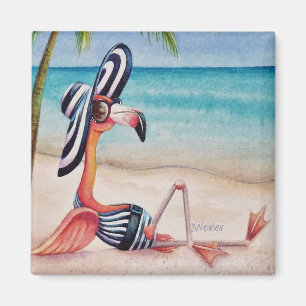 Whimsical Beach Babe Rosa Flamingo No. 1 Magnet
