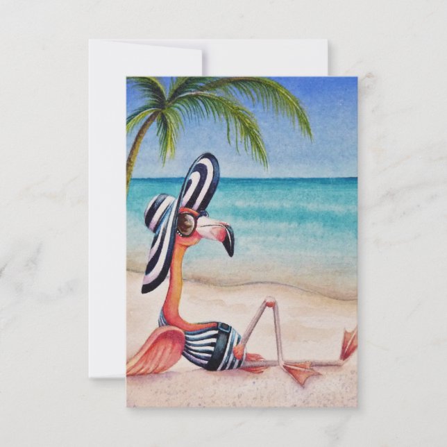 Whimsical Beach Babe Rosa Flamingo No. 1 Tack Kort (Framsida)