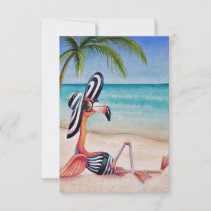Whimsical Beach Babe Rosa Flamingo No. 1 Tack Kort
