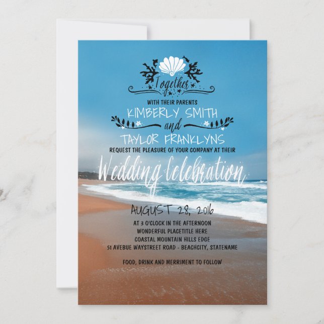 Whimsical Beach Wedding bjudande Inbjudningar (Framsida)