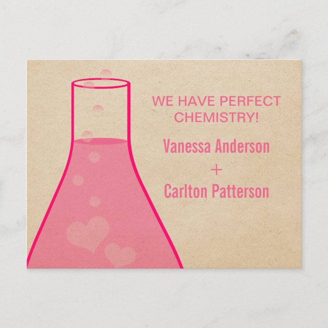 Whimsical Beaker Save the Date Postcard, Rosa Meddelande Vykort (Framsida)