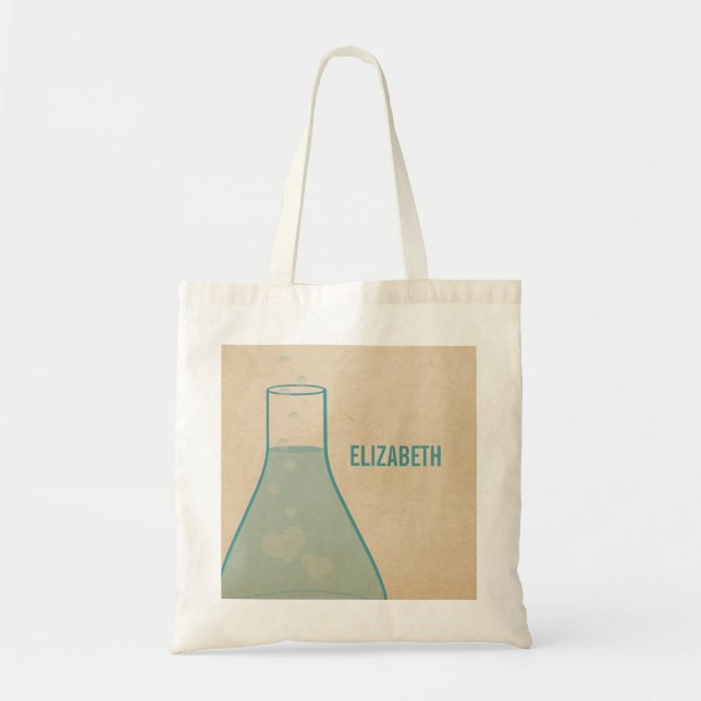 Whimsical Beaker Tote Bag, Teal Tygkasse (Framsidan)