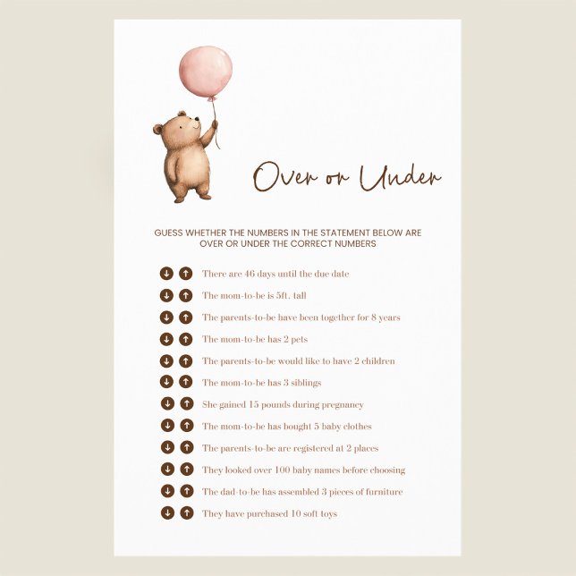 Whimsical Bear Baby Shower "Over or Under" Game Flygblad (Skapare uppladdad)