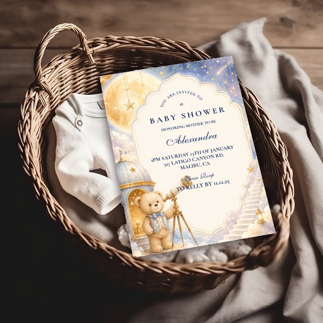 Whimsical Bear Moon Stars Barnrumsfirande Inbjudningar (Skapare uppladdad)