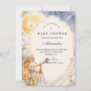 Whimsical Bear Moon Stars Barnrumsfirande Inbjudningar