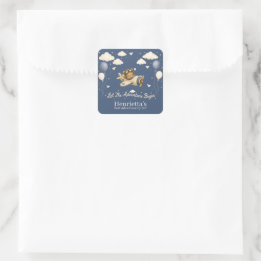 Whimsical Bear Pilot Cloud Baby Shower-dekal Fyrkantigt Klistermärke