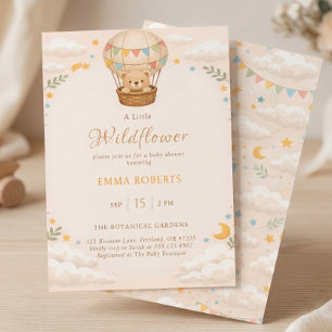 Whimsical Bear Varmbältesballong Vildblomma Inbjudningar