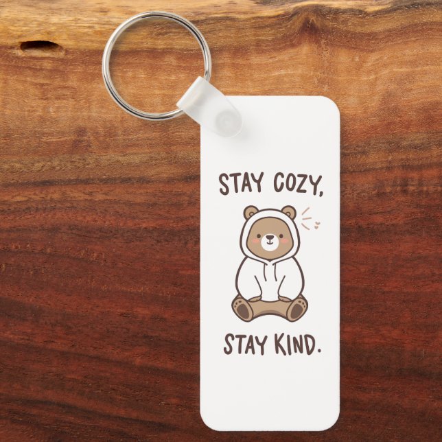 Whimsical Bear with Positive Kindness Quote Nyckelring (Framsida)
