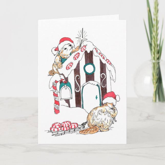 Whimsical Beaver Chalet Decoration jul Card Helgkort (Framsida)