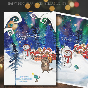 Whimsical Beaver och Snömannen Norrsken Julkort