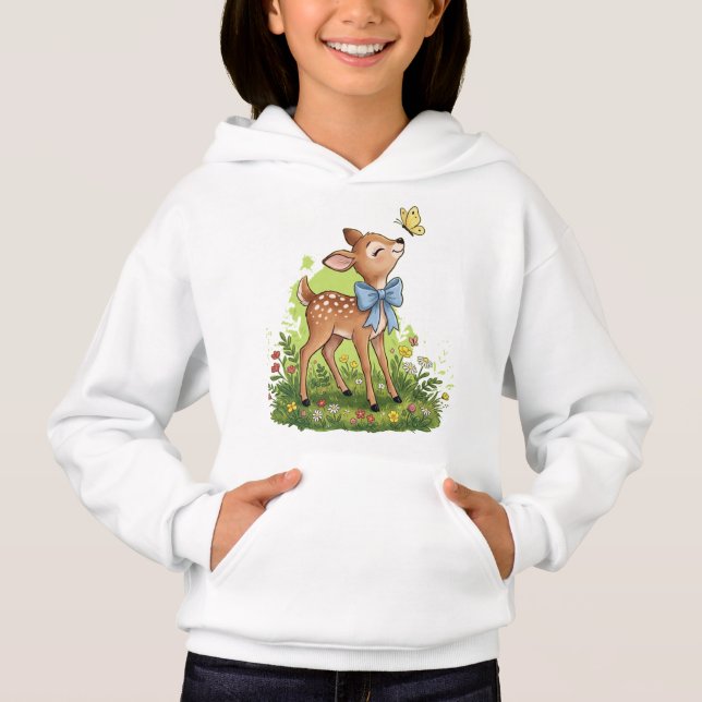 Whimsical Bebis Hjort & Fjäril Guld Fickur T Shirt (Framsida)
