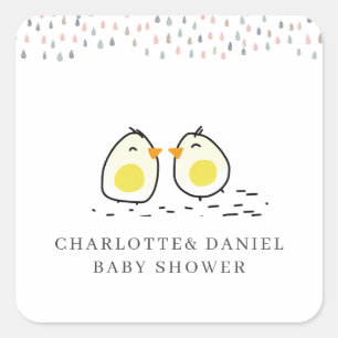 Whimsical Bebis Kycklingar Baby Shower Fyrkantigt Klistermärke