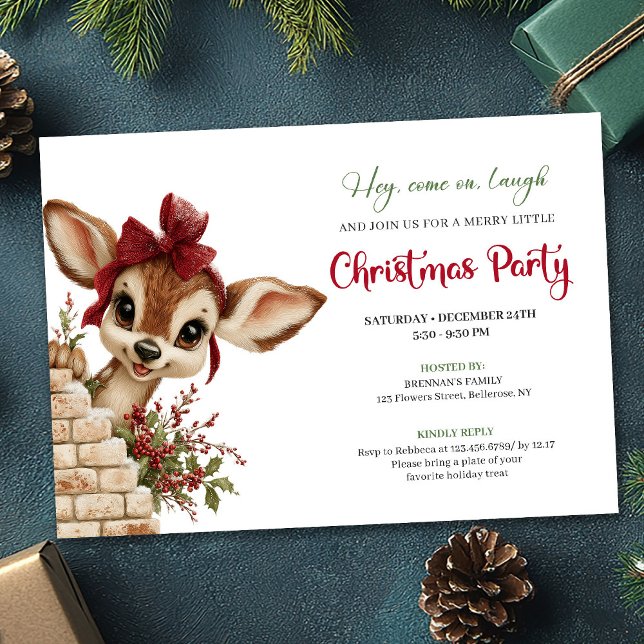 Whimsical bebisren tryckbar höstfestinbjudan inbjudningar (Whimsical baby reindeer printable holiday invite)