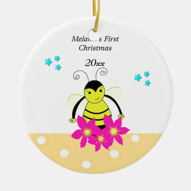 Whimsical Bee Baby Första jul Julgransprydnad Keramik (Framsidan)