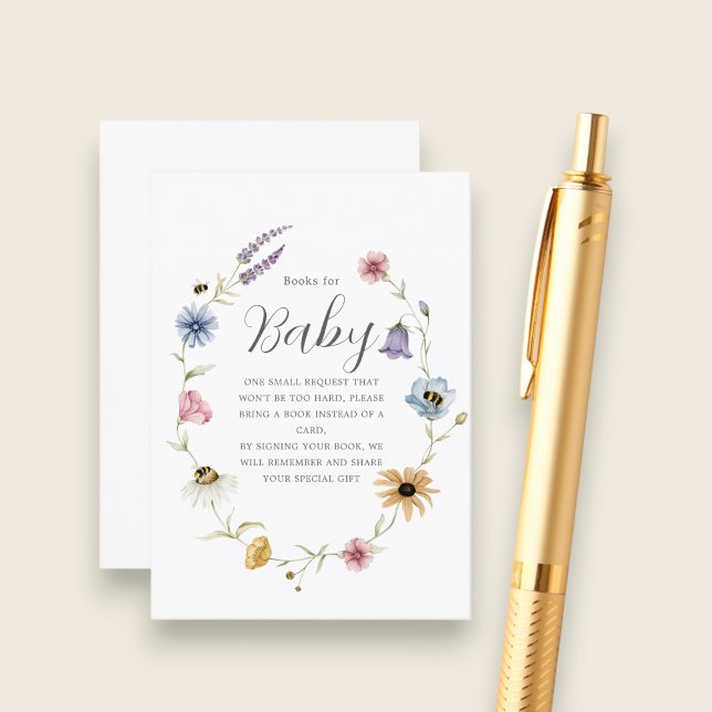 Whimsical Bee Floral Books for Baby Card Tilläggskort (Skapare uppladdad)