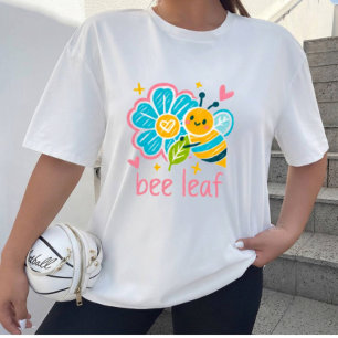 Whimsical Bee Leaf krita Konst Glad Ekologisk Med T Shirt